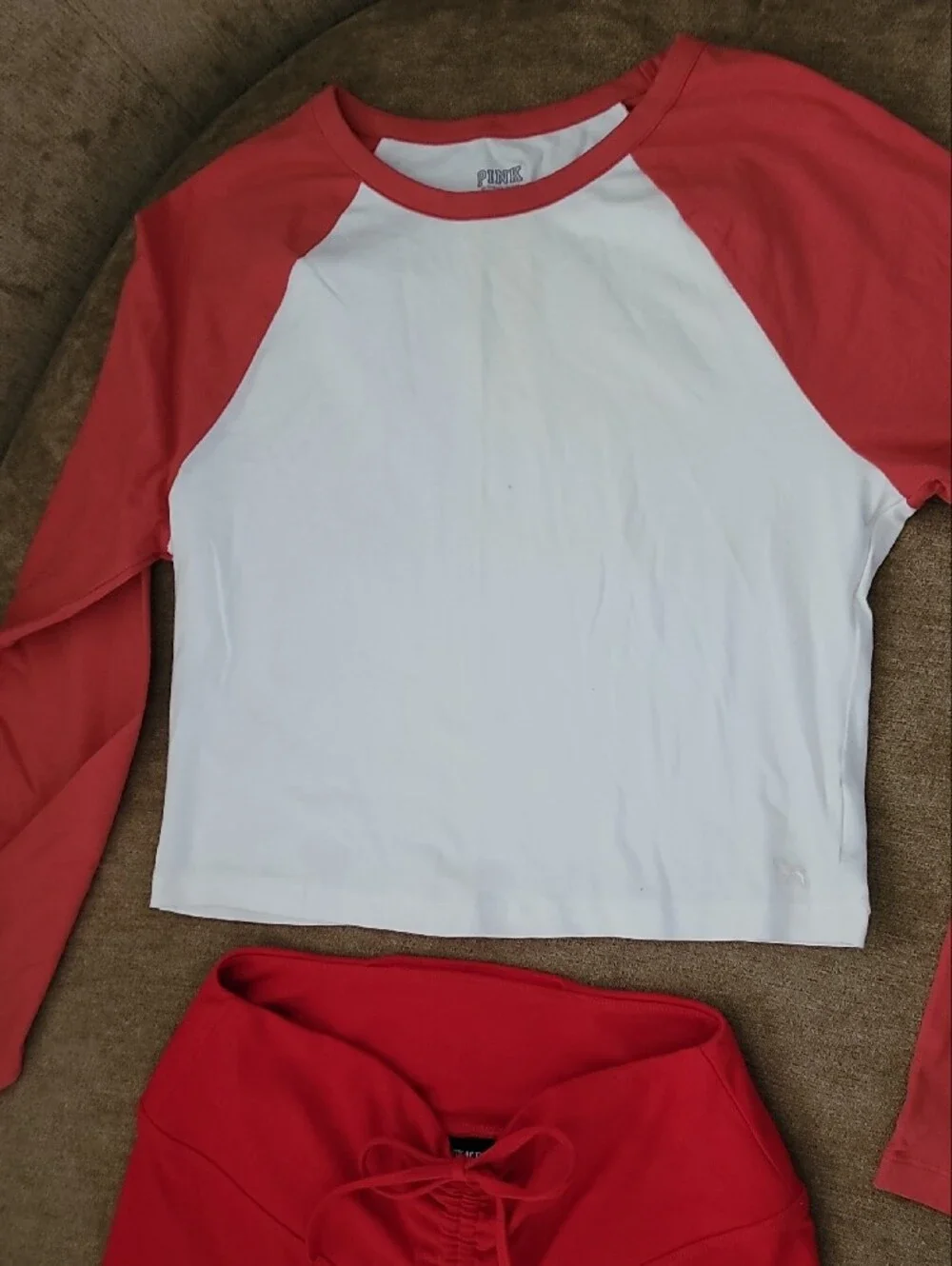 New PINK Victoria's Secret White & Red Logo Activewear Set